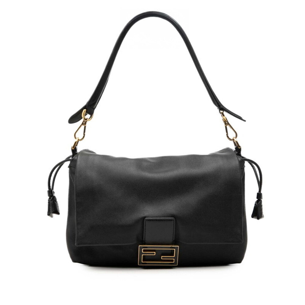 Fendi Mamma Bucket Medium FF Logo One-Shoulder Bag 8BR833 Black Gold Leather ...